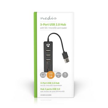 Hub USB | 3 Porte | USB 2.0 | Lettore di Schede SD/MicroSD | Nero