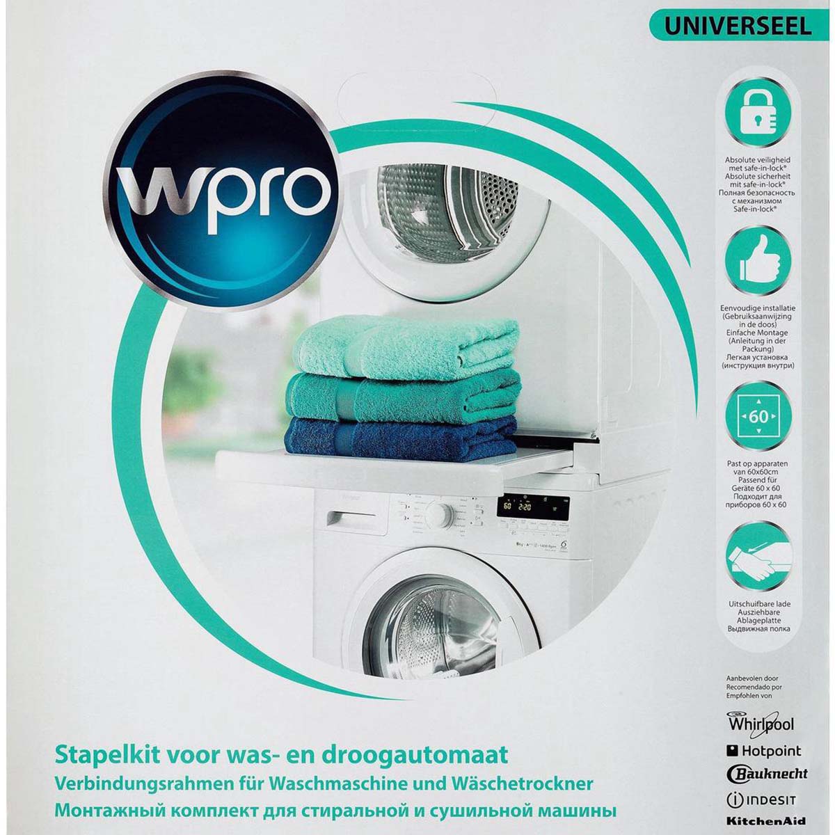 Washing Machine Tumble Dryer Universal Stacking Kit w/ Pull-Out Shelf 60x60 cm 