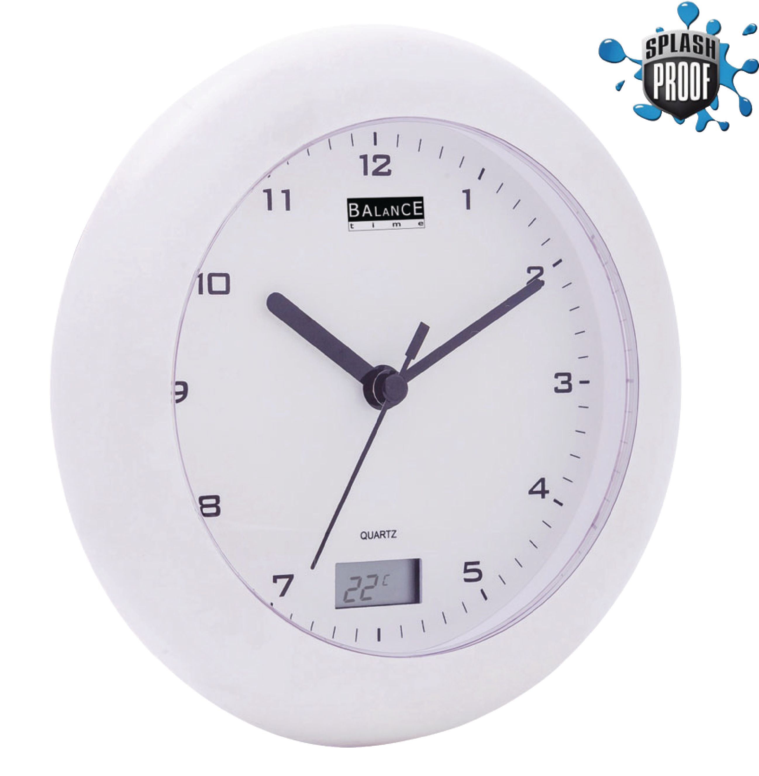 17cm Splash Proof Bathroom Clock with Digital Thermometer 8712511151271