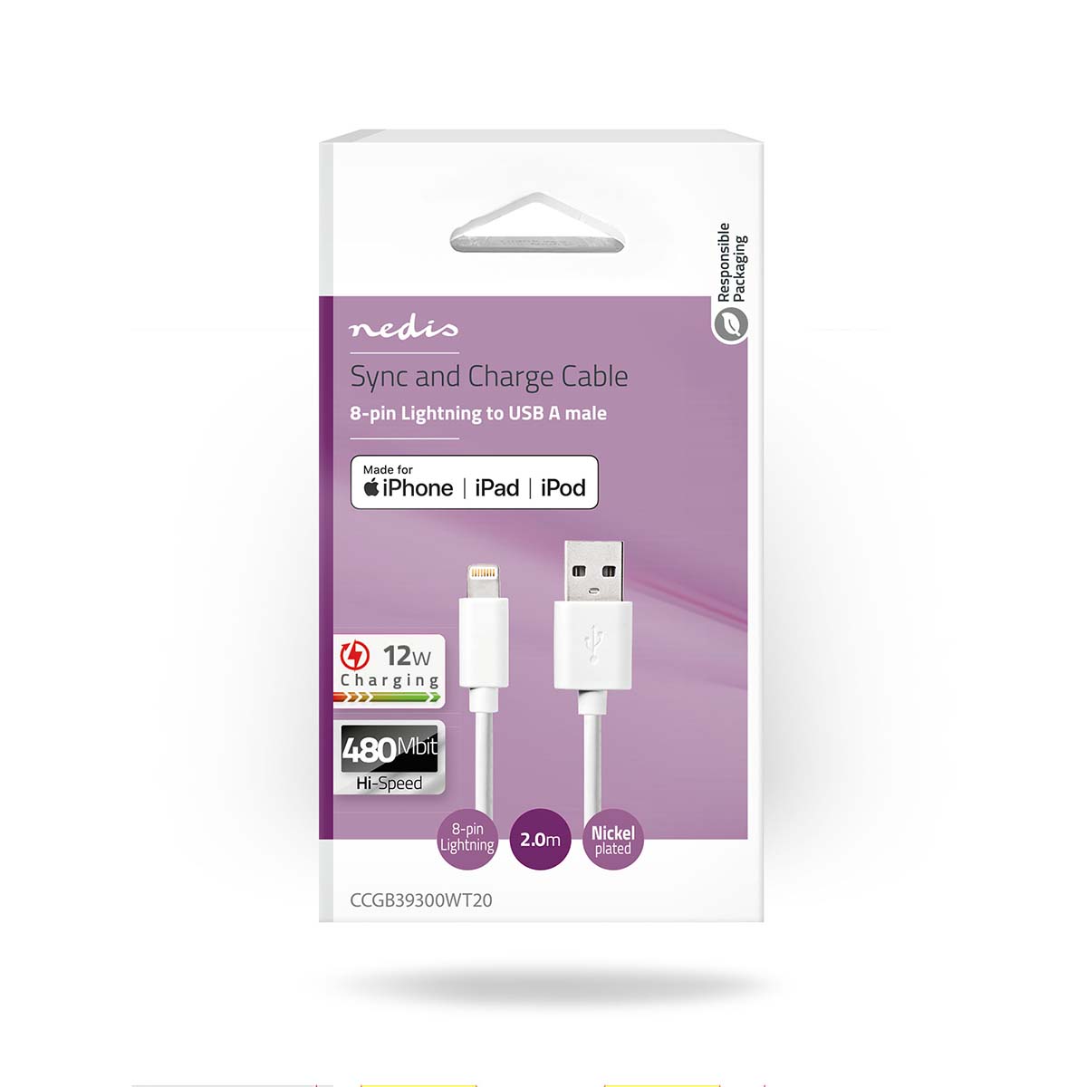 Lightning Cable | USB 2.0 | Apple Lightning 8-Pin | USB-A Male | 480 ...