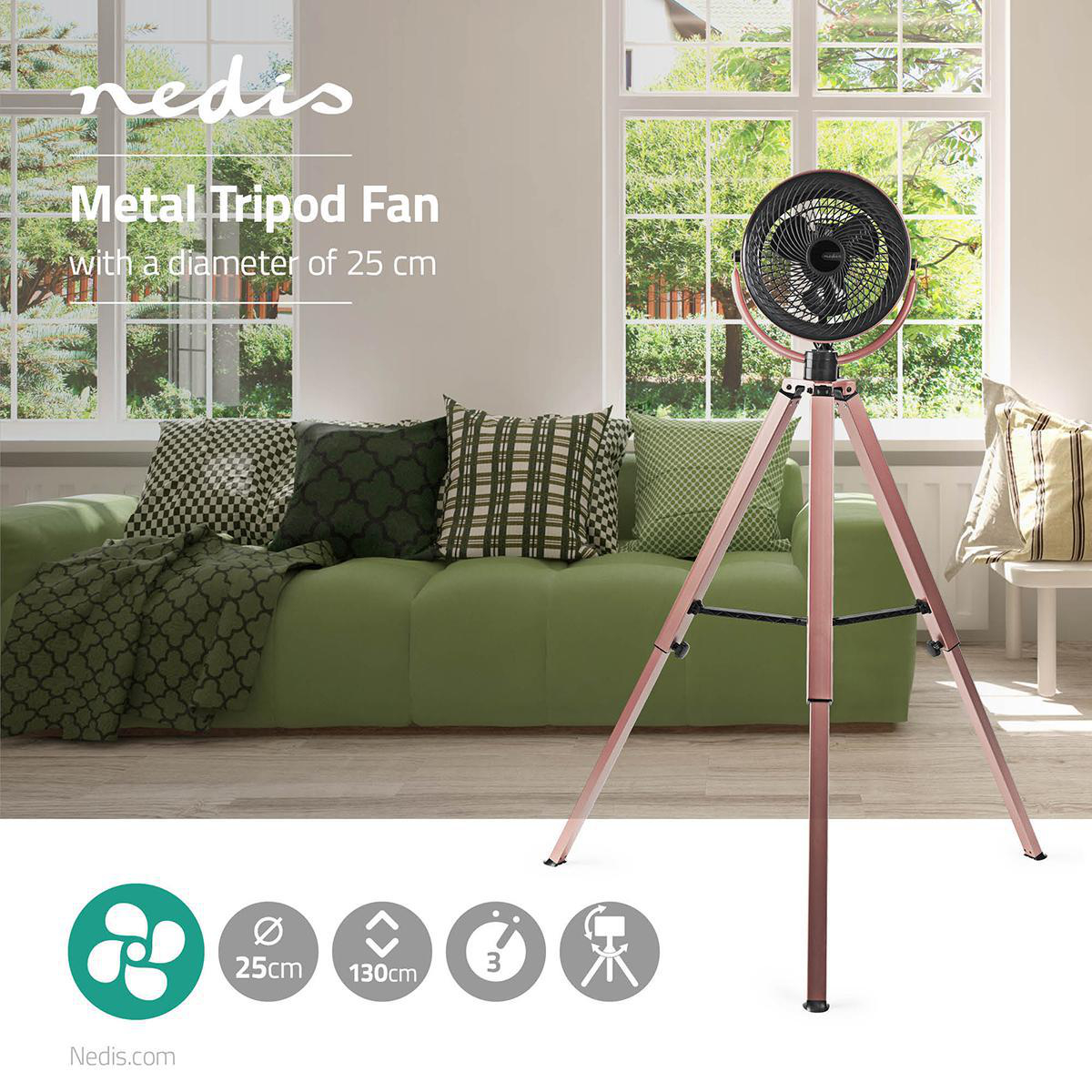 Tripod Fan 25 Cm Diameter 3 Speed Pink Nedis