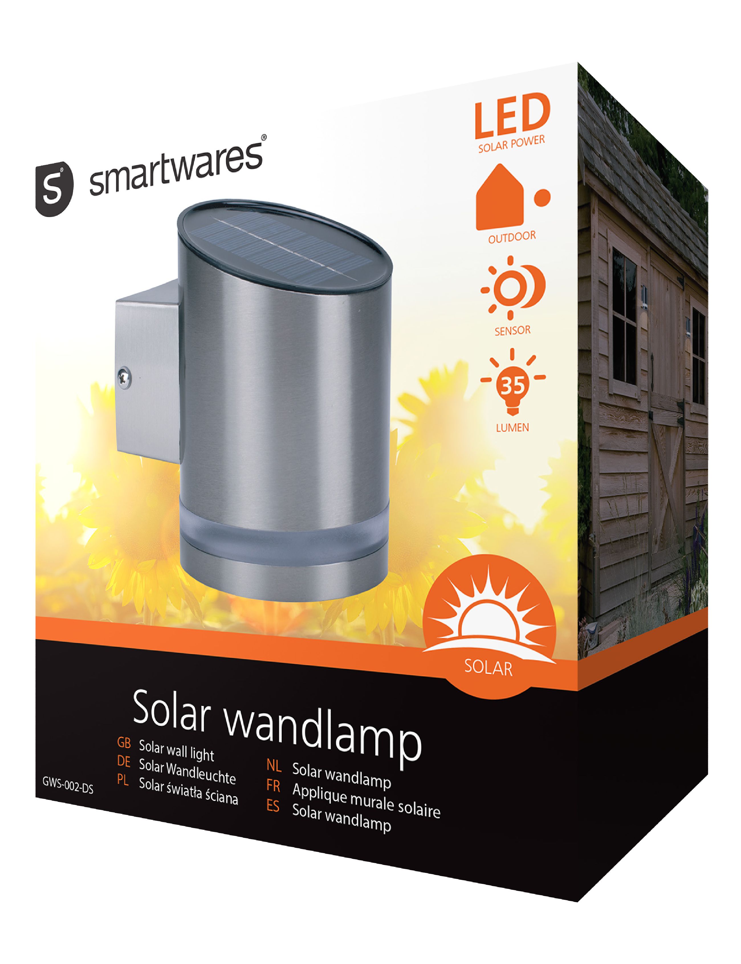 Smartwares Solar Wall Light with Sensor 0.5 W Silver Lamp Outdoor GWS-001-DS 
