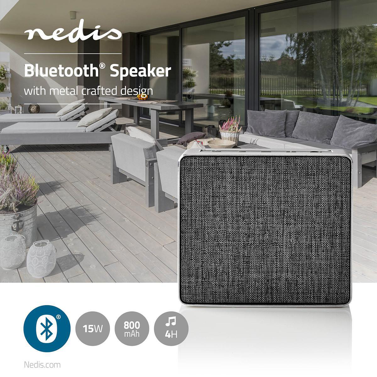 Nedis Bluetooth® Speaker 15W Metal Crafted Design Gun Metal Grey SPBT1002GY 