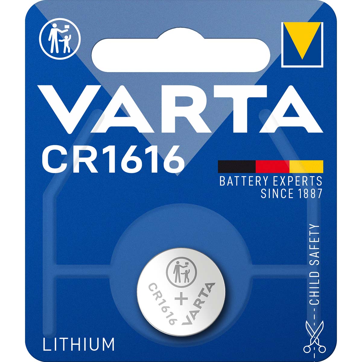 Pile bouton au lithium - CR1616 - Quantité : 1 pièce Marque : Varta  Capacité : 55 mAh Tension : 3 Volts Système : Lithium Code IEC : CR1616