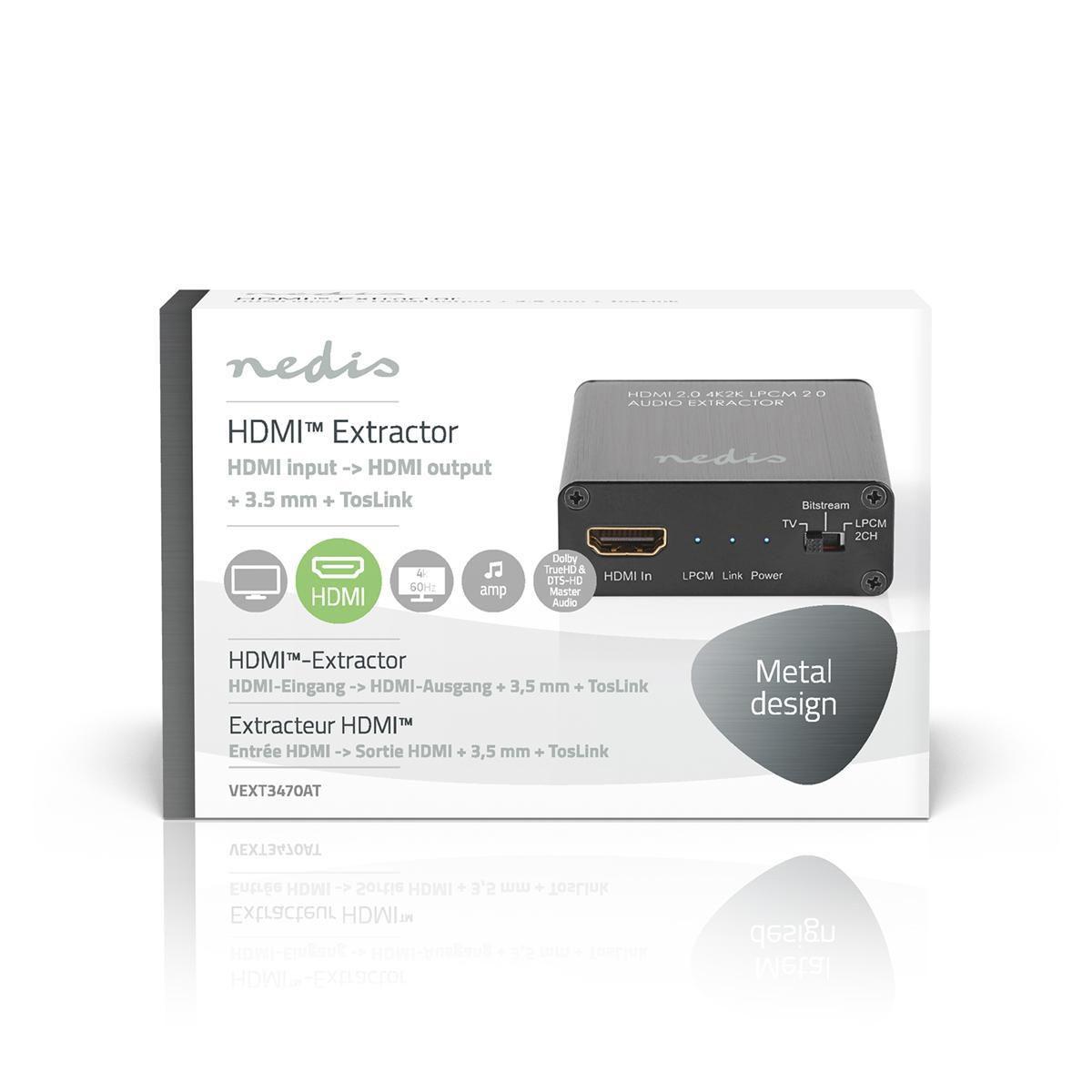 Nedis HDMI™-Audio-Extractor Schwarz 1x HDMI™-Ausgang Toslink 1x HDMI™-Eingang Digital und Stereo 