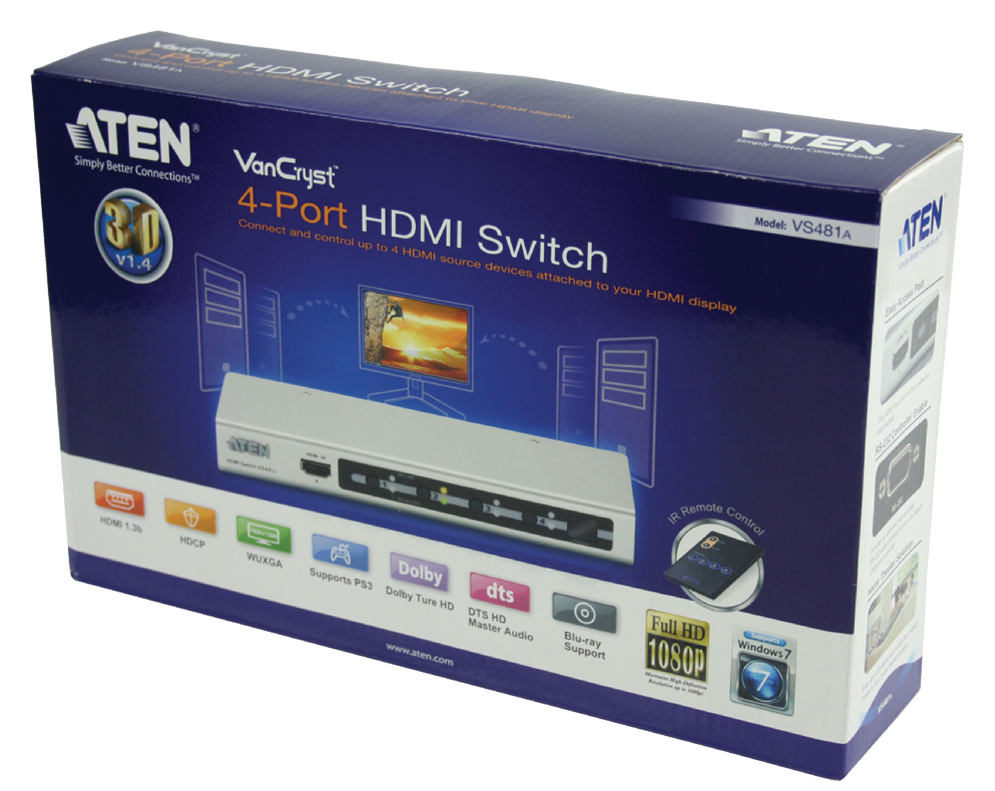 4-Port HDMI Audio/Video Switch with IR Remote Control