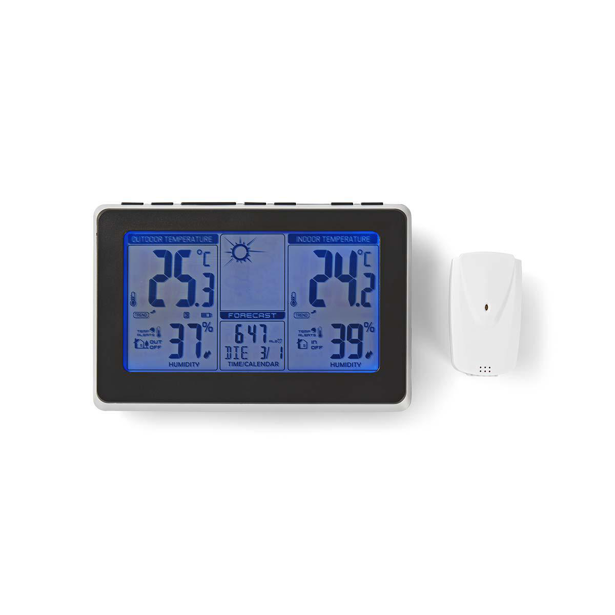 Green Blue GB542 Wireless Weather Station Digital Alarm Clock with Indoor Outdoor Sensor Easy-to-Read Display Temperature /& Humidity