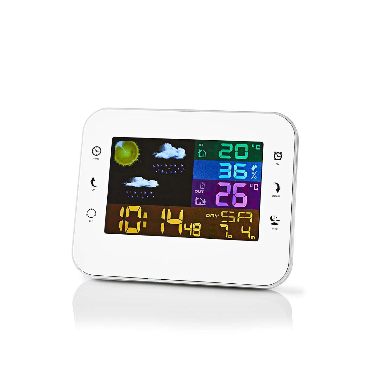 Kalawen Stazione Meteo Automatica Digitale Wireless Meteorologica con Ampio Schermo LCD Display Sveglia Tempo Data Temperatura umidità Previsioni di Tempo con Sensore Esterno Wireless 