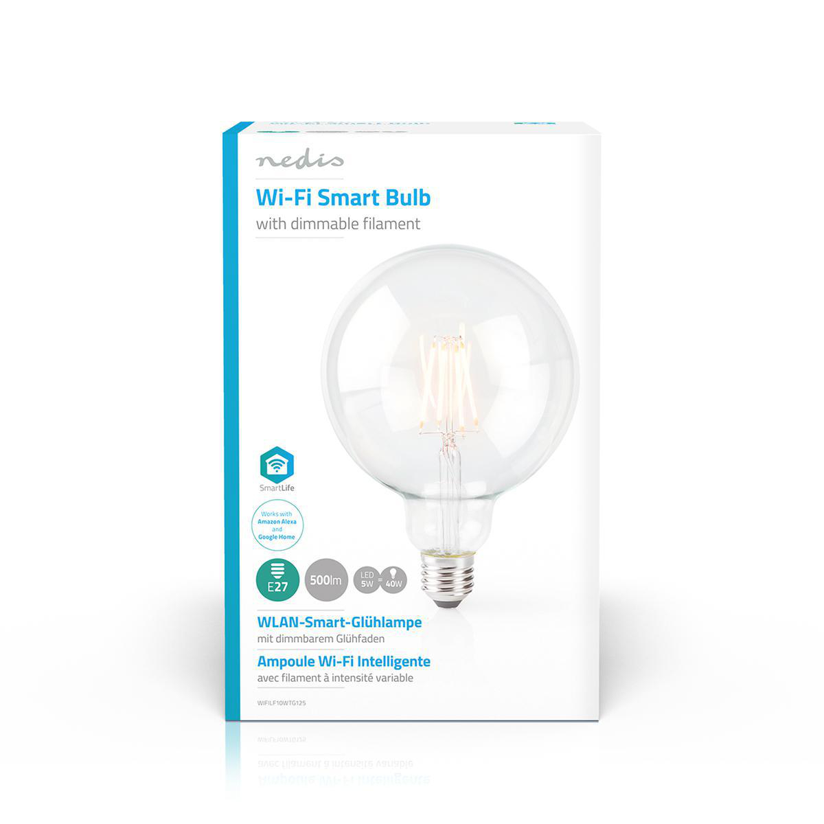 Nedis Smart Life 125mm WiFi LED Dimmable Filament Smart Bulb 5W Alexa Google E27 